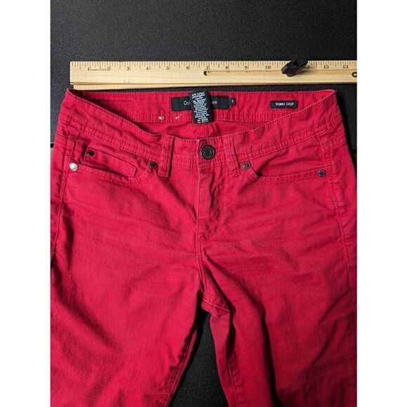 Calvin Klein Jeans Skinny Crop Red Button Front 5 Pockets Solid Print Size 2 - Picture 8 of 10